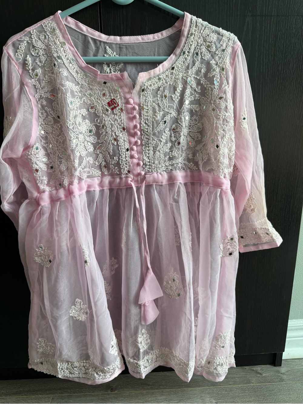 Sheer Pink Embroidered Boho Tunic